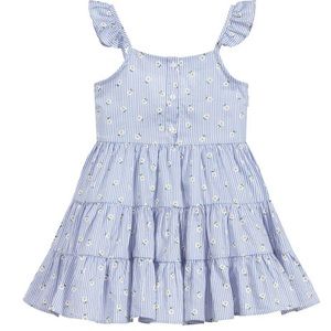 Mayoral Silk/Cotton Blend Summer Pin Striped Blue Daisy Print Dress